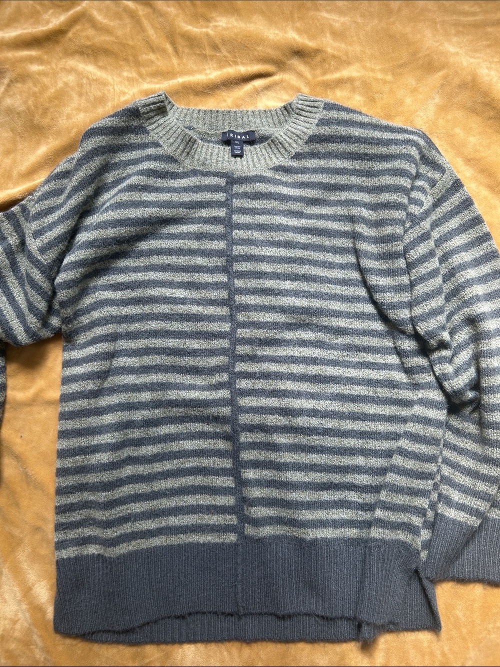 Tribal Striped Crewneck Sweater in Gray and Light Gray